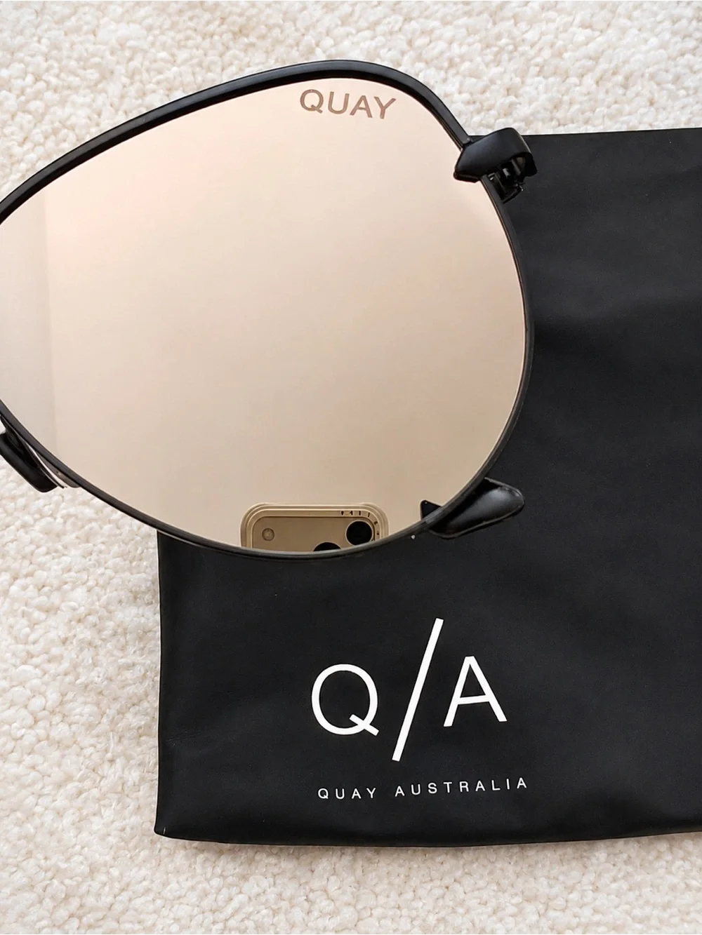 Quay Australia Black Aviator Sunglasses with Silver Lenses